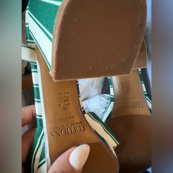Sezane Editions High Carmela Sandals Green White Stripe Size 11 - Picture 4 of 12